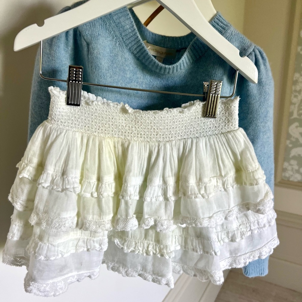 LoveShackFancy Blue and Cream Knit Set